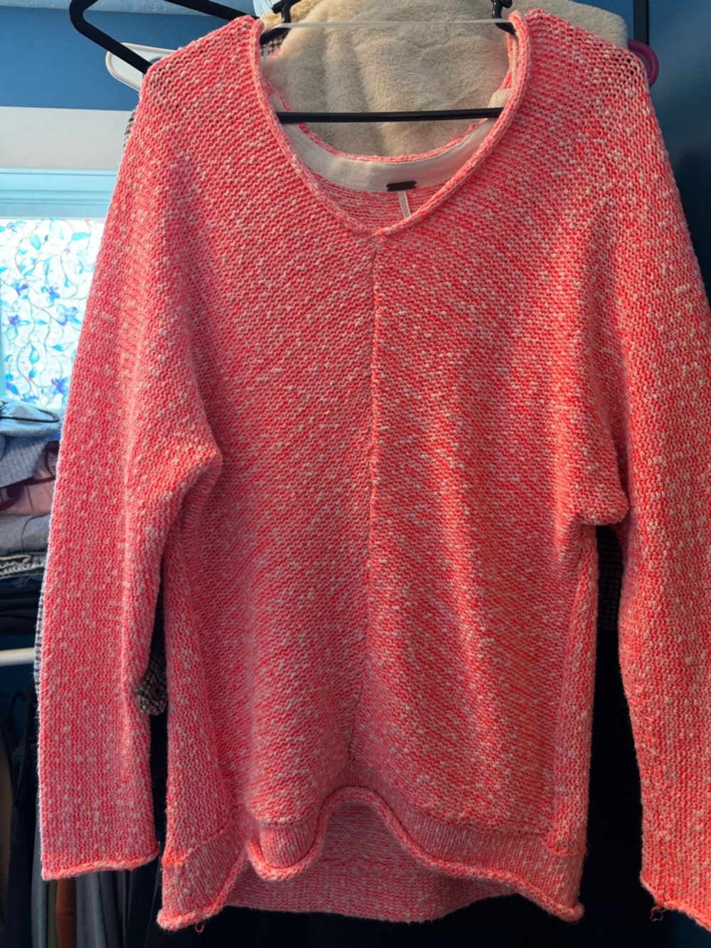 Free People Marled Bright Pink Neck Knit Sweater